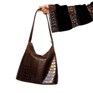 Vintage Brown Leather Croc Bag